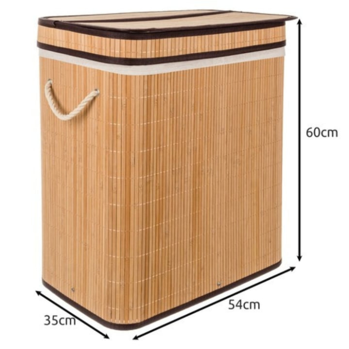 Cos de rufe din bambus VarioShop®, 100L, cu doua compartimente, husa textila detasabila, 60 x 54 x 35 cm, crem [8]