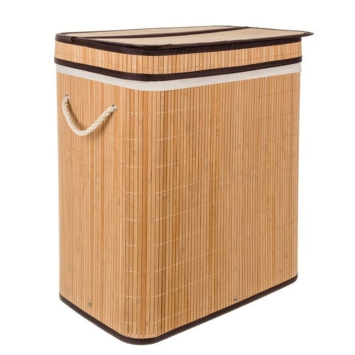 Cos de rufe din bambus VarioShop®, 100L, cu doua compartimente, husa textila detasabila, 60 x 54 x 35 cm, crem [9]