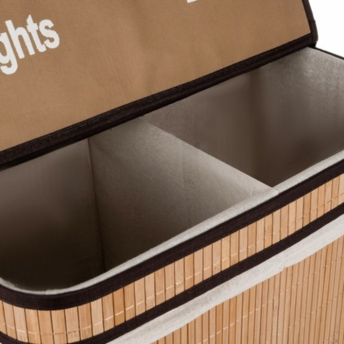 Cos de rufe din bambus VarioShop®, 100L, cu doua compartimente, husa textila detasabila, 60 x 54 x 35 cm, crem [6]