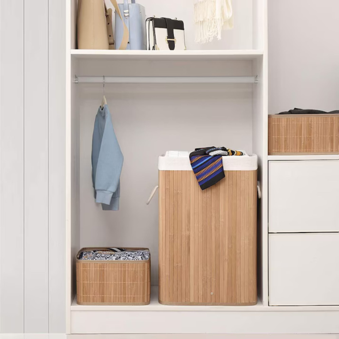 Cos de rufe din bambus, VarioShop, multifunctional, 2 compartimente, sac detasabil, 53 x 33 x 60 cm, Crem [13]