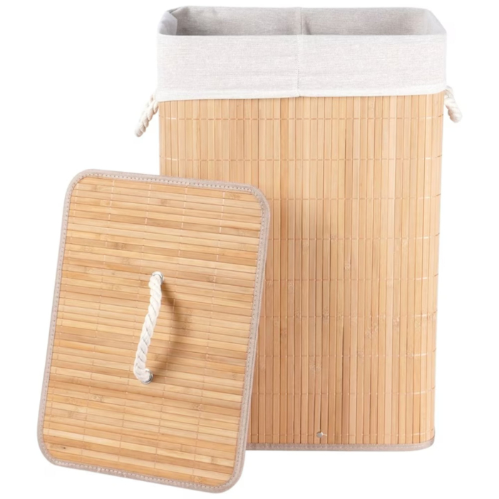 Cos de rufe din bambus, VarioShop, multifunctional, 2 compartimente, sac detasabil, 53 x 33 x 60 cm, Crem [15]