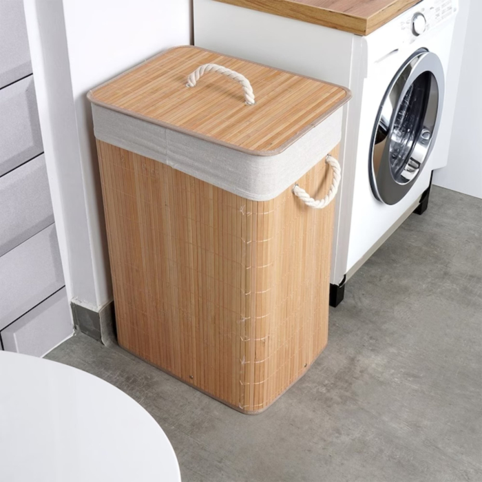 Cos de rufe din bambus, VarioShop, multifunctional, 2 compartimente, sac detasabil, 53 x 33 x 60 cm, Crem [16]