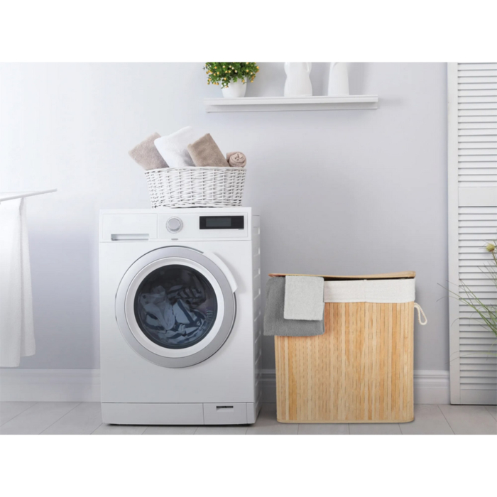 Cos de rufe din bambus, VarioShop, multifunctional, 2 compartimente, sac detasabil, 53 x 33 x 60 cm, Crem [9]