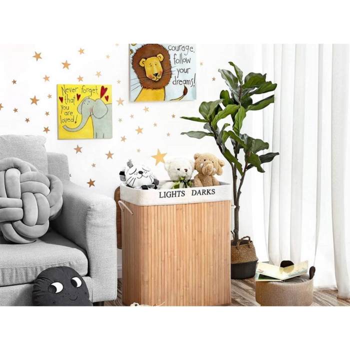 Cos de rufe din bambus, VarioShop, multifunctional, 2 compartimente, sac detasabil, 53 x 33 x 60 cm, Crem [8]