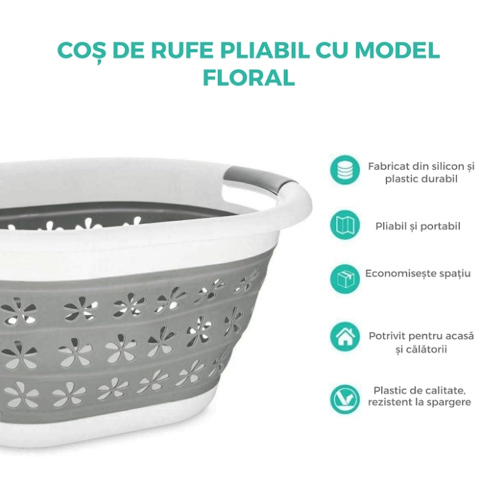 Cos de rufe pliabil VarioShop, 25l, alb/gri, manere ergonomice, dimensiuni 50x37.5x26cm [2]