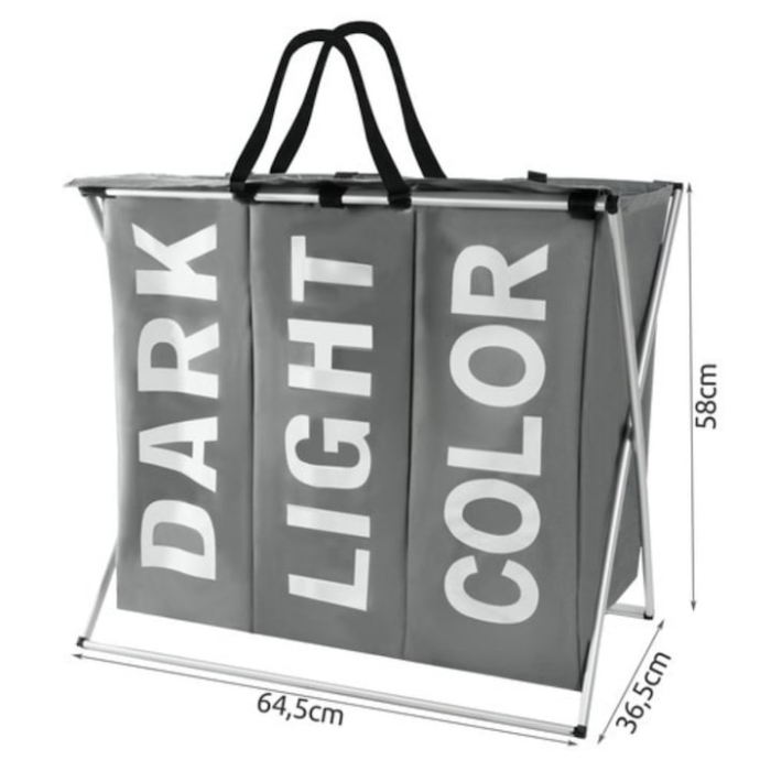 Cos de rufe, VarioShop, 3 compartimente, capac si manere, impermeabil, gri, 64.5x58x36.5cm [6]