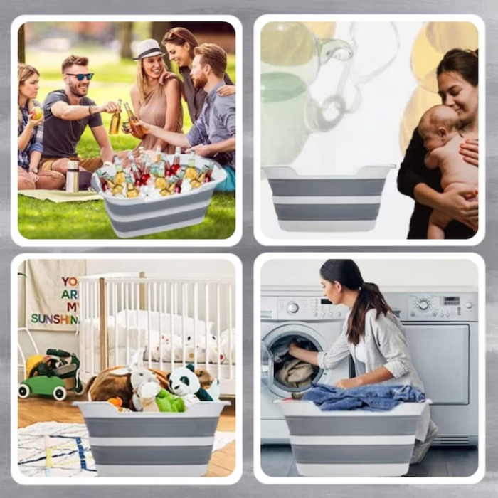 Cos de rufe VarioShop, 40L, cu scurgere, pliabil, Alb/Gri, 60x39x27cm [5]