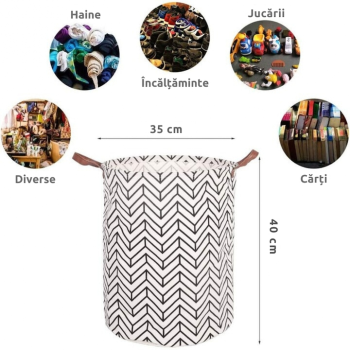 Cos Depozitare pentru Jucarii sau Haine VarioShop®, Capacitate 45 L, Marime XL, Pliabil, Manere pentru Transport, 40 x 35 cm, Alb [2]