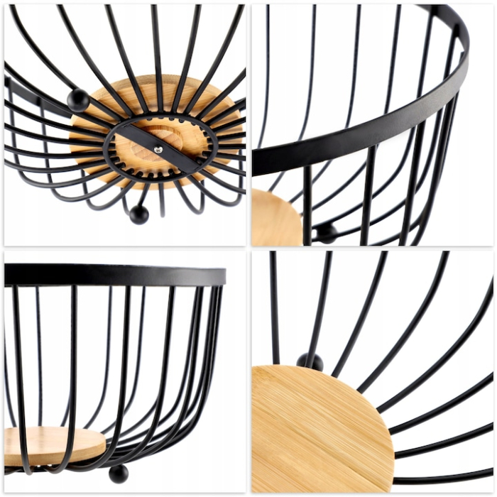 Cos metalic rotund pentru fructe si legume VarioShop®, design modern pe trei picioare, stabil si elegant, ideal pentru bucatarie sau sufragerie, 25 cm diametru, Negru mat [3]