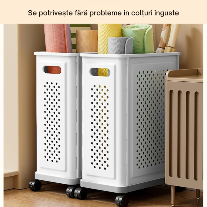 Cos pe roti VarioShop®, pentru rufe, jucarii si lenjerie, organizator practic si durabil pentru baie, camera sau bucatarie, capacitate 40L, mobilitate usoara si design modern [9]