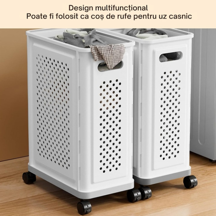 Cos pe roti VarioShop®, pentru rufe, jucarii si lenjerie, organizator practic si durabil pentru baie, camera sau bucatarie, capacitate 40L, mobilitate usoara si design modern [8]