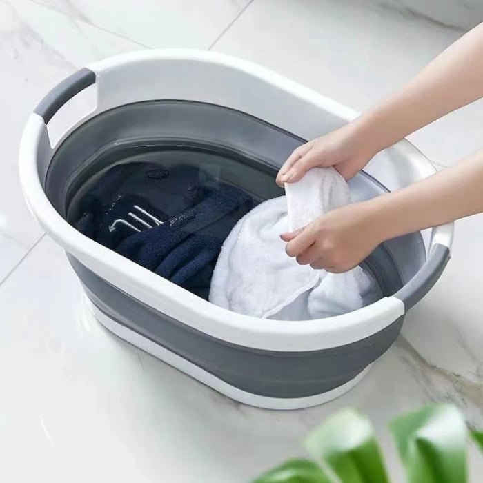 Cos Pentru Rufe Pliabil Multifunctional VarioShop®, Dimensiuni 38 x 53 x6/15/24 cm, Inaltime reglabila pe 3 nivele, Material Silicon-Plastic, Capacitate 25L, Echipat cu Manere pentru Transport, Gri si [4]