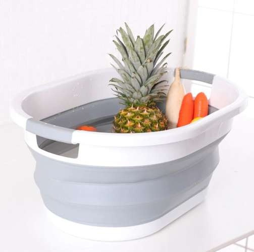 Cos Pentru Rufe Pliabil Multifunctional VarioShop®, Dimensiuni 38 x 53 x6/15/24 cm, Inaltime reglabila pe 3 nivele, Material Silicon-Plastic, Capacitate 25L, Echipat cu Manere pentru Transport, Gri si [38]