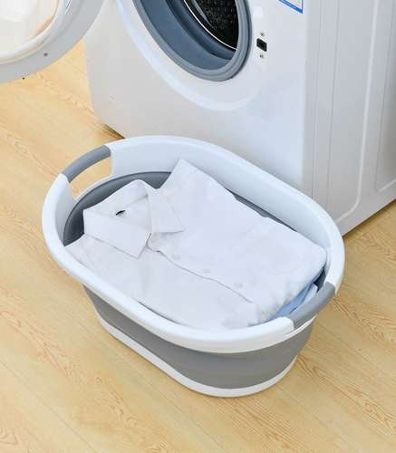 Cos Pentru Rufe Pliabil Multifunctional VarioShop®, Dimensiuni 38 x 53 x6/15/24 cm, Inaltime reglabila pe 3 nivele, Material Silicon-Plastic, Capacitate 25L, Echipat cu Manere pentru Transport, Gri si [14]
