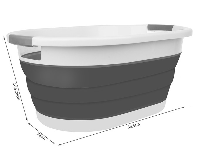 Cos Pentru Rufe Pliabil Multifunctional VarioShop®, Dimensiuni 38 x 53 x6/15/24 cm, Inaltime reglabila pe 3 nivele, Material Silicon-Plastic, Capacitate 25L, Echipat cu Manere pentru Transport, Gri si [2]