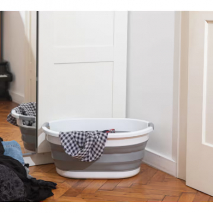 Cos Pentru Rufe Pliabil Multifunctional VarioShop®, Dimensiuni 38 x 53 x6/15/24 cm, Inaltime reglabila pe 3 nivele, Material Silicon-Plastic, Capacitate 25L, Echipat cu Manere pentru Transport, Gri si [10]