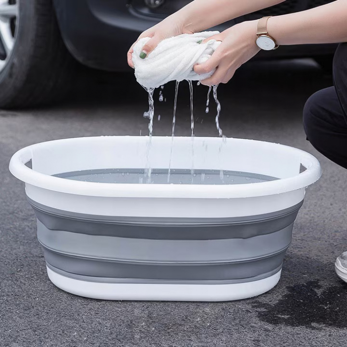Cos Pentru Rufe Pliabil Multifunctional VarioShop®, Dimensiuni 38 x 53 x6/15/24 cm, Inaltime reglabila pe 3 nivele, Material Silicon-Plastic, Capacitate 25L, Echipat cu Manere pentru Transport, Gri si [39]
