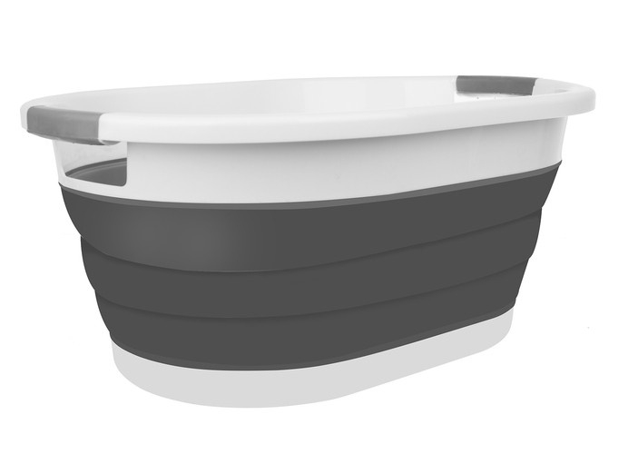 Cos Pentru Rufe Pliabil Multifunctional VarioShop®, Dimensiuni 38 x 53 x6/15/24 cm, Inaltime reglabila pe 3 nivele, Material Silicon-Plastic, Capacitate 25L, Echipat cu Manere pentru Transport, Gri si [27]