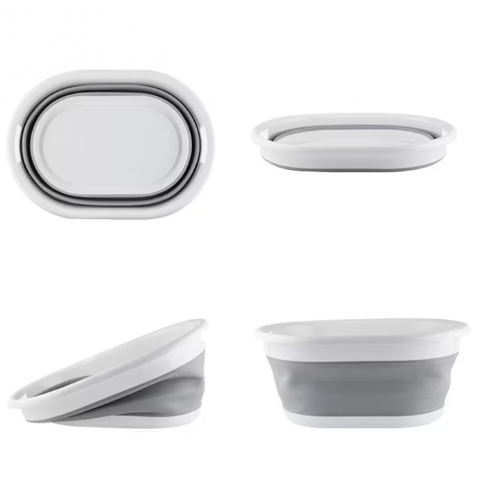 Cos Pentru Rufe Pliabil Multifunctional VarioShop®, Dimensiuni 38 x 53 x6/15/24 cm, Inaltime reglabila pe 3 nivele, Material Silicon-Plastic, Capacitate 25L, Echipat cu Manere pentru Transport, Gri si [43]
