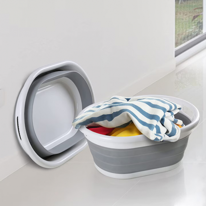Cos Pentru Rufe Pliabil Multifunctional VarioShop®, Dimensiuni 38 x 53 x6/15/24 cm, Inaltime reglabila pe 3 nivele, Material Silicon-Plastic, Capacitate 25L, Echipat cu Manere pentru Transport, Gri si [33]