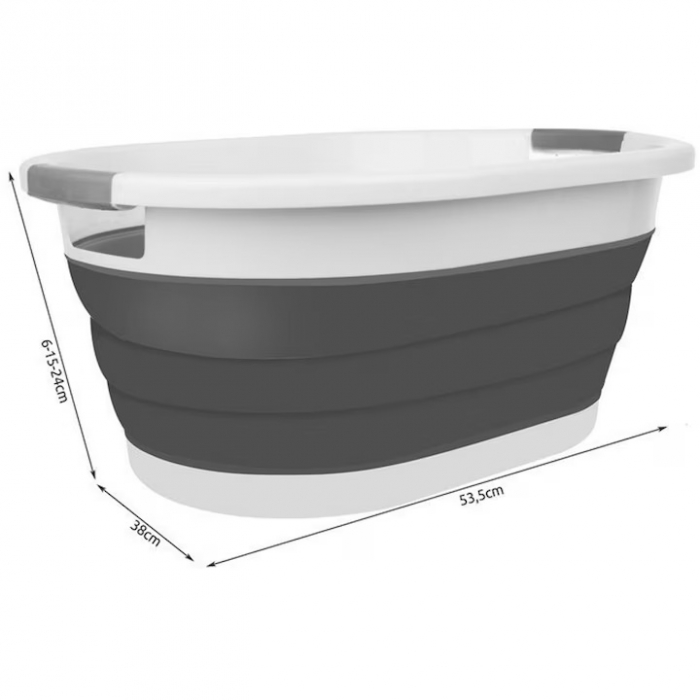 Cos Pentru Rufe Pliabil Multifunctional VarioShop®, Dimensiuni 38 x 53 x6/15/24 cm, Inaltime reglabila pe 3 nivele, Material Silicon-Plastic, Capacitate 25L, Echipat cu Manere pentru Transport, Gri si [25]