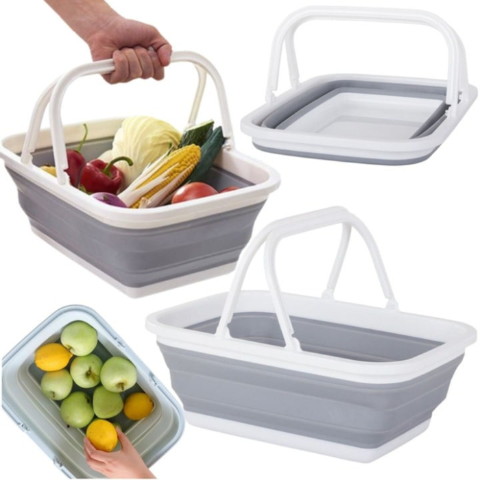 Cos pliabil VarioShop®, cu manere mobile, capacitate 9 l, ideal pentru depozitare si transport, compact, dimensiuni 38 x 28.5 x 14 cm, Alb/Gri [7]