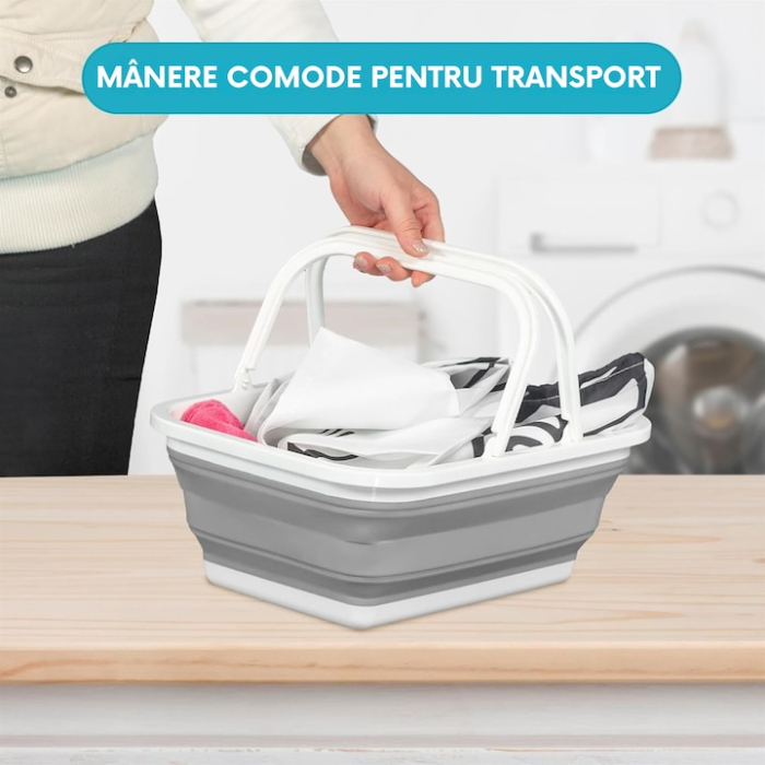 Cos pliabil VarioShop®, cu manere mobile, capacitate 9 l, ideal pentru depozitare si transport, compact, dimensiuni 38 x 28.5 x 14 cm, Alb/Gri [3]