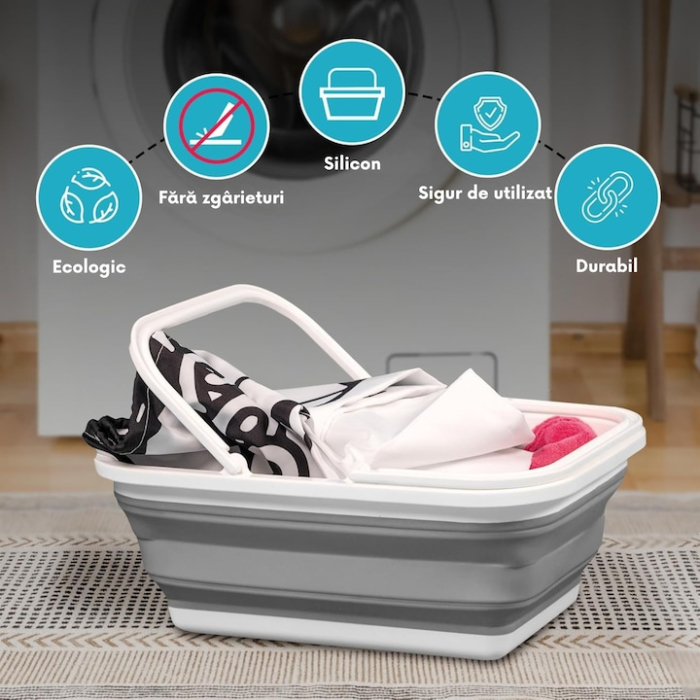 Cos pliabil VarioShop®, cu manere mobile, capacitate 9 l, ideal pentru depozitare si transport, compact, dimensiuni 38 x 28.5 x 14 cm, Alb/Gri [2]