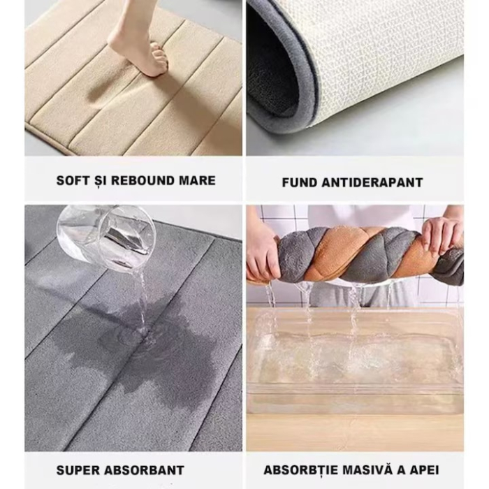 Covor de baie VarioShop®, din material textil plusat, strat TPR antiderapant, moale, absorbant, sigur pentru pardoseala, 60 x 40 cm, Gri [4]