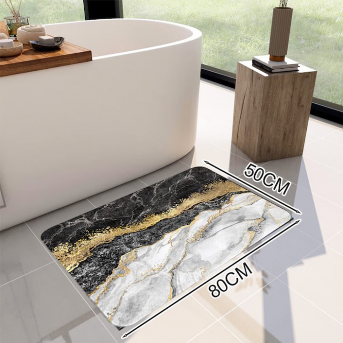 Covoras de baie VarioShop®, design elegant, multifunctional, anti-derapant, lavabil, curatare usoara, model marmura, dimensiune 80 x 50 cm [2]