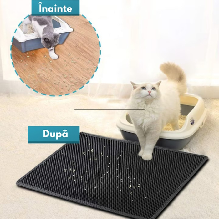 Covoras litiera pisici VarioShop®, impermeabil, spuma EVA, antiderapant, usor de curatat, capteaza nisipul, protejeaza podeaua, 49.5 x 39.5cm, Negru [4]