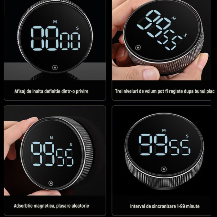 Cronometru digital cu LED si magnet VarioShop®, display LCD, functie de cronometrare, alimentare cu baterii AAA, 7.7 × 7.7 × 2.6 cm, Negru [3]