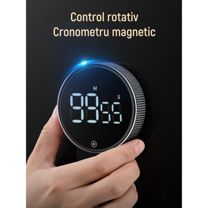 Cronometru digital cu LED si magnet VarioShop®, display LCD, functie de cronometrare, alimentare cu baterii AAA, 7.7 × 7.7 × 2.6 cm, Negru [6]