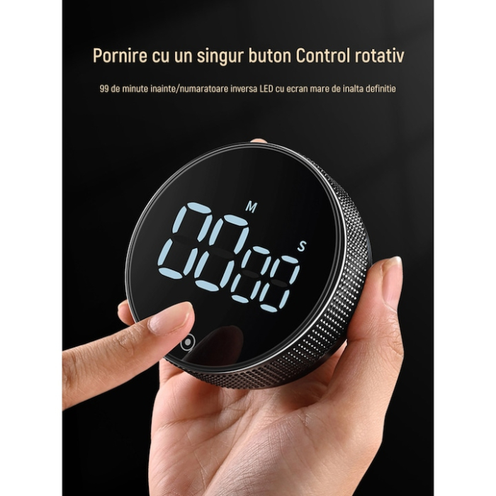 Cronometru digital cu LED si magnet VarioShop®, display LCD, functie de cronometrare, alimentare cu baterii AAA, 7.7 × 7.7 × 2.6 cm, Negru [5]