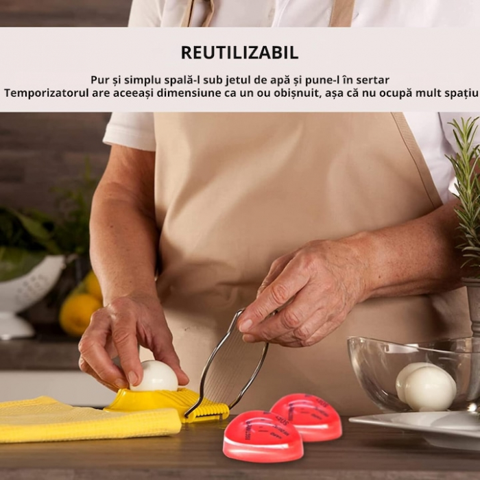 Cronometru pentru oua VarioShop®, cu indicator al duritatii de gatire, rezistent la temperatura, 5.5 x 4 cm, Rosu [15]