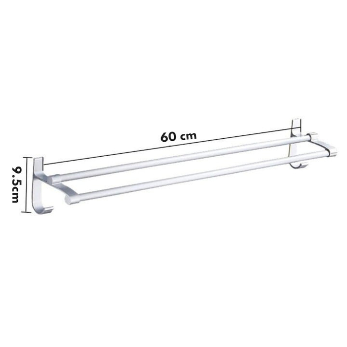 Cuier metalic de perete pentru baie VarioShop®, stil loft, din aluminiu rezistent la umiditate, cu 2 brate pentru prosoape, montaj cu suruburi inclus, 60 cm, Argintiu [5]