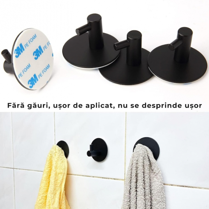 Cuier pentru baie VarioShop®, utilizare universala, fixare autoadeziva, montare rapida, organizare practica, otel, Negru [4]