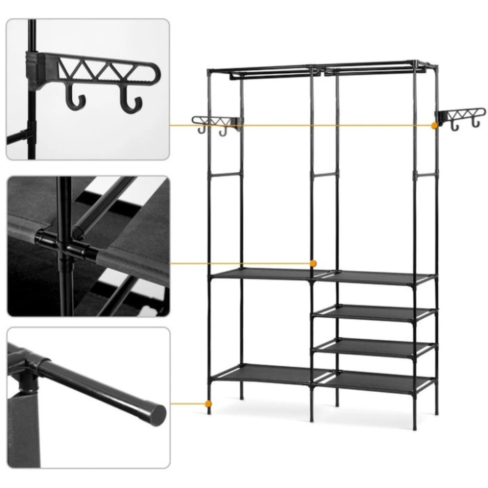 Cuier pentru haine VarioShop®, 6 rafturi, 8 umerase incluse, organizare eficienta, economie de spatiu, 173 x 36 x 108 cm, Negru [8]