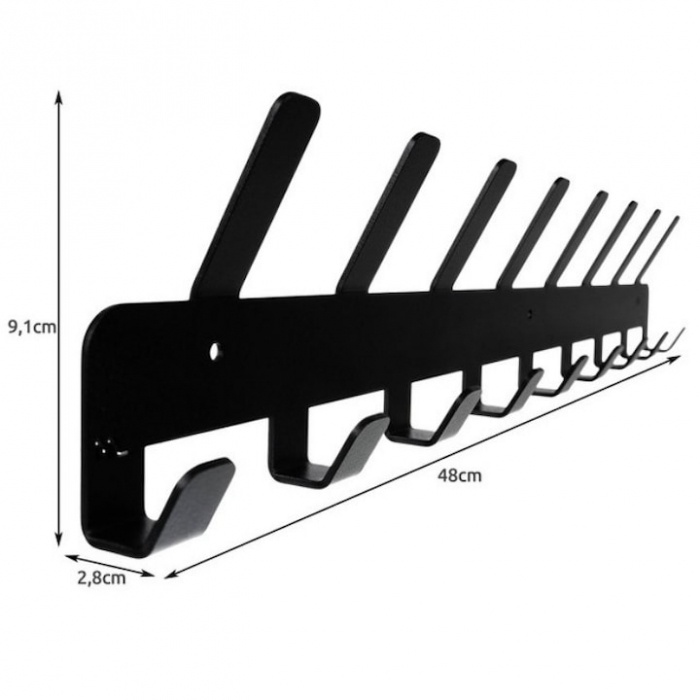 Cuier pentru haine VarioShop®, cu 17 carlige, design modern, montare usoara, fabricat din metal durabil, 48 x 2.8 x 9.1 cm, Negru [10]