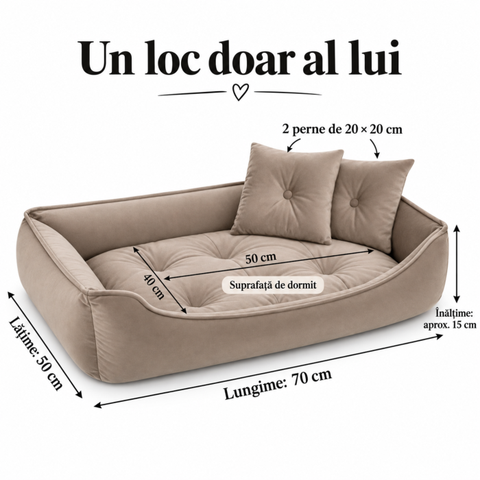 Culcus pentru caini si pisici VarioShop®, cu 2 perne incluse, baza impermeabila si antiderapanta, 70 x 50 cm, bej [4]