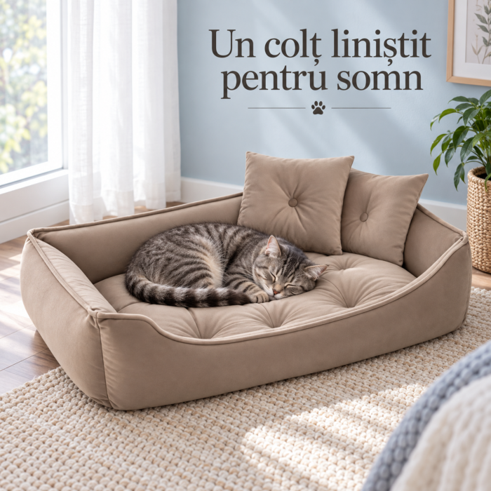 Culcus pentru caini si pisici VarioShop®, cu 2 perne incluse, baza impermeabila si antiderapanta, 70 x 50 cm, bej [8]