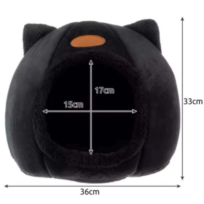 Culcus pentru Pisici si Caini VarioShop® in forma de casa cu urechi de pisica, material din plus, moale, confortabil, rezistent la apa, usor de spalat si intretinut, 36 x 36 x 36 cm, Negru [8]