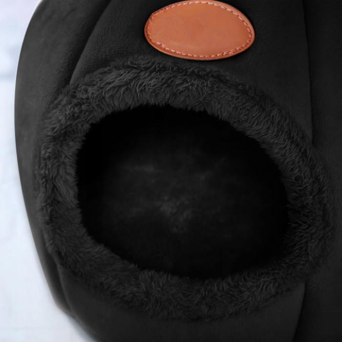Culcus pentru Pisici si Caini VarioShop® in forma de casa cu urechi de pisica, material din plus, moale, confortabil, rezistent la apa, usor de spalat si intretinut, 36 x 36 x 36 cm, Negru [15]