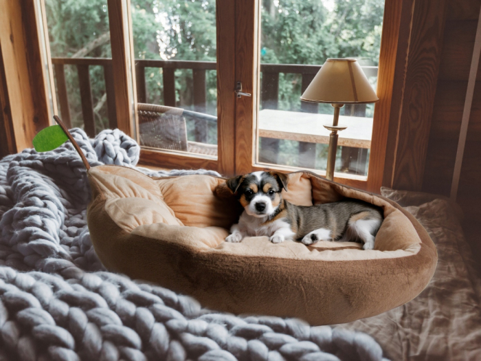 Culcuș Plușat pentru Câini și Pisici tip Frunză, Pat Moale pentru Animale de Companie, Antiderapant, 52x45 cm [3]