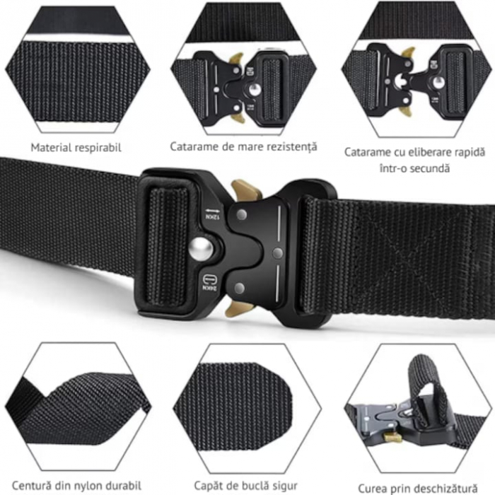 Curea tactica pentru barbati VarioShop®, Reglabila, Rezistenta la abraziune, Material textil, 119 cm, Negru [3]