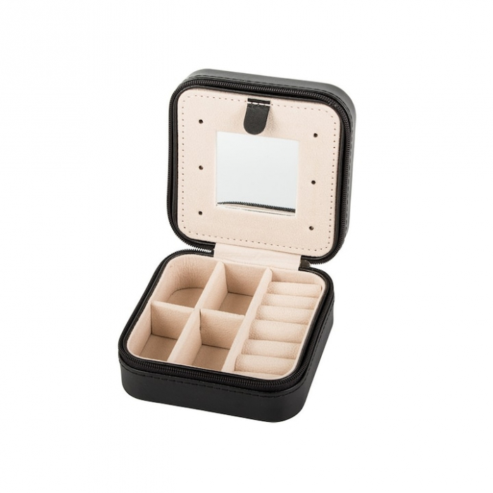 Cutie de bijuterii portabila VarioShop®, eleganta, compacta, oglinda, cu doua separatoare detasabile si fermoar, pentru depozitarea colierelor, inelelor, cerceilor, piele ecologica, 10 x 10 x 5 cm, Ne [13]