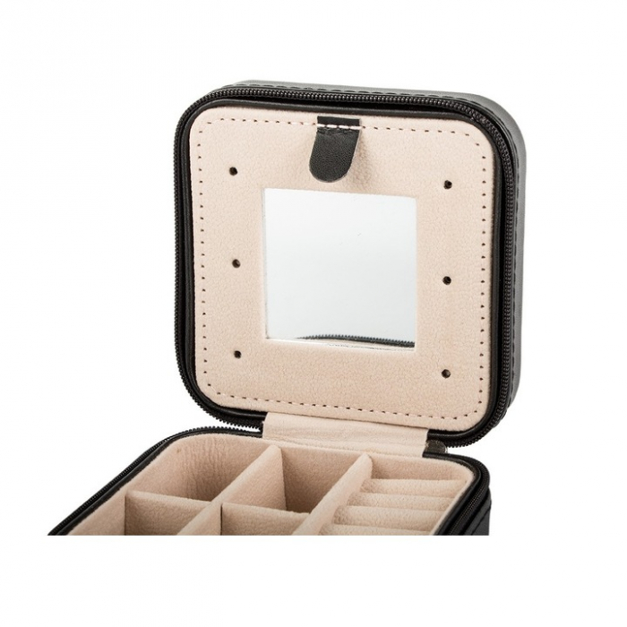 Cutie de bijuterii portabila VarioShop®, eleganta, compacta, oglinda, cu doua separatoare detasabile si fermoar, pentru depozitarea colierelor, inelelor, cerceilor, piele ecologica, 10 x 10 x 5 cm, Ne [9]