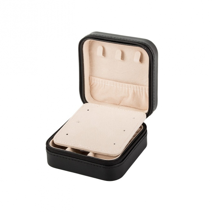 Cutie de bijuterii portabila VarioShop®, eleganta, compacta, oglinda, cu doua separatoare detasabile si fermoar, pentru depozitarea colierelor, inelelor, cerceilor, piele ecologica, 10 x 10 x 5 cm, Ne [10]