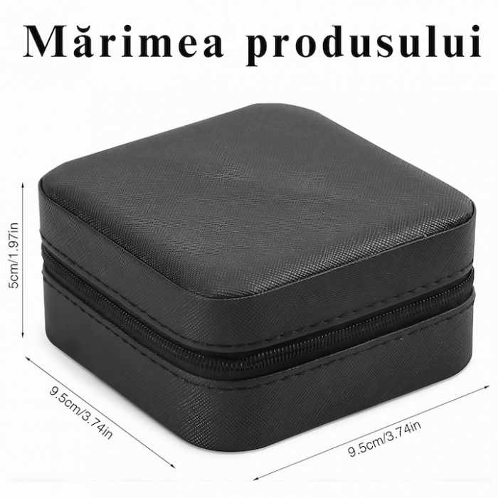 Cutie de bijuterii portabila VarioShop®, eleganta, compacta, oglinda, cu doua separatoare detasabile si fermoar, pentru depozitarea colierelor, inelelor, cerceilor, piele ecologica, 10 x 10 x 5 cm, Ne [6]