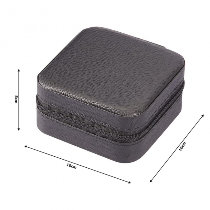 Cutie de bijuterii portabila VarioShop®, eleganta, compacta, versatila, cu doua separatoare detasabile si fermoar, pentru depozitarea colierelor, inelelor, cerceilor, piele ecologica, 10 x 10 x 5 cm, [17]